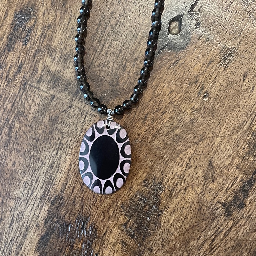 Elegant Black Beaded Necklace with Pendant